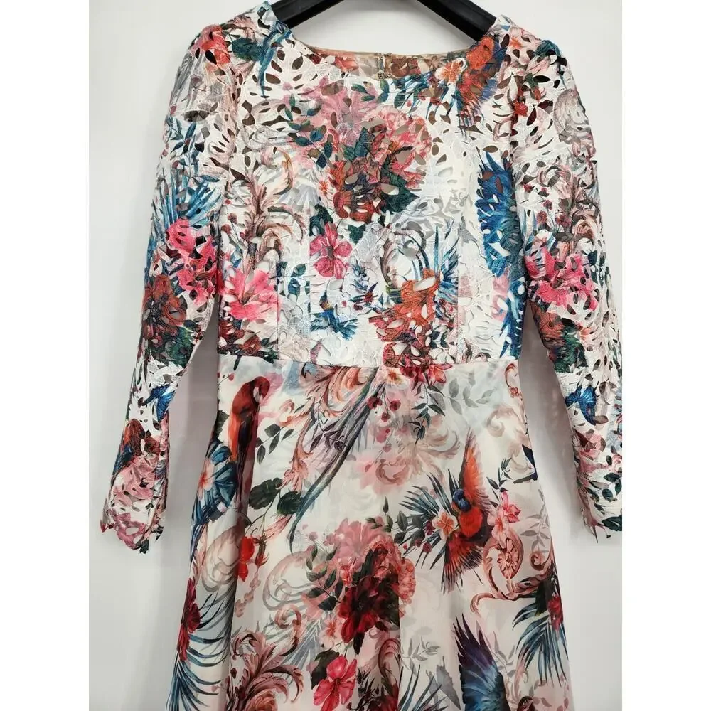 NWT Marchesa Notte Flared Floral Long-Sleeve Dress Size 8 #2N502 - Picture 4 of 14